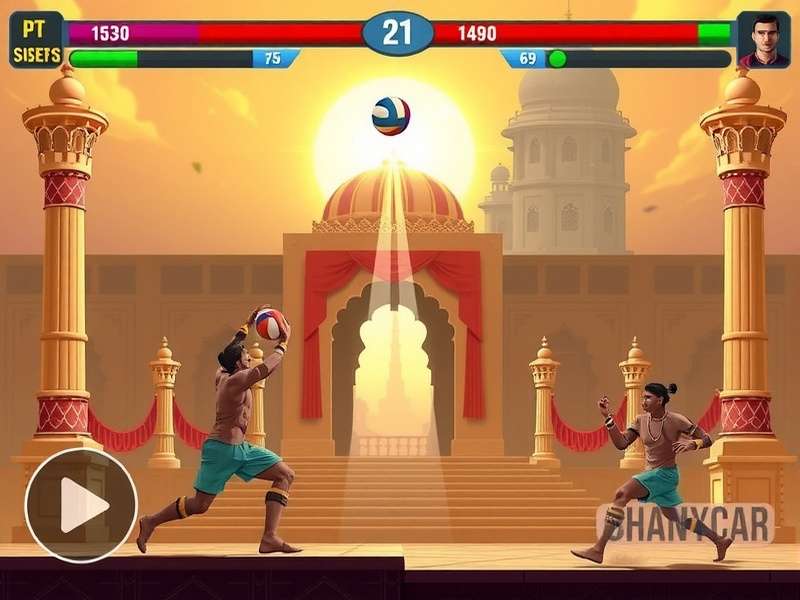 Mahal Volley Legend - Intense Gameplay Action Mahal Volley Legend gameplay screenshot showing a player executing a powerful spike in a palace arena